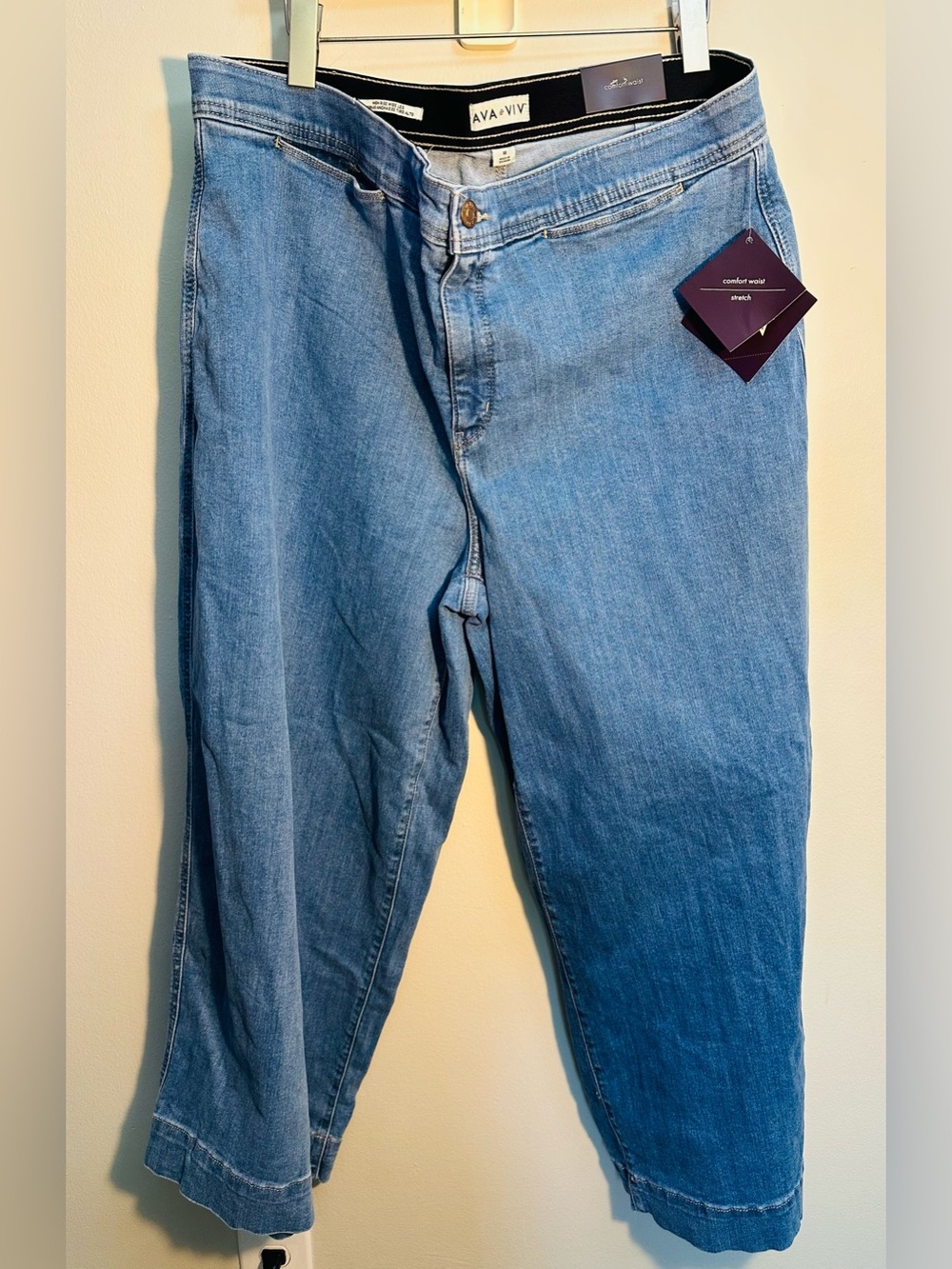 Ava & Viv Women’s High Rise Wide Leg Jeans Comfort Waist Stretch Crop Size 18